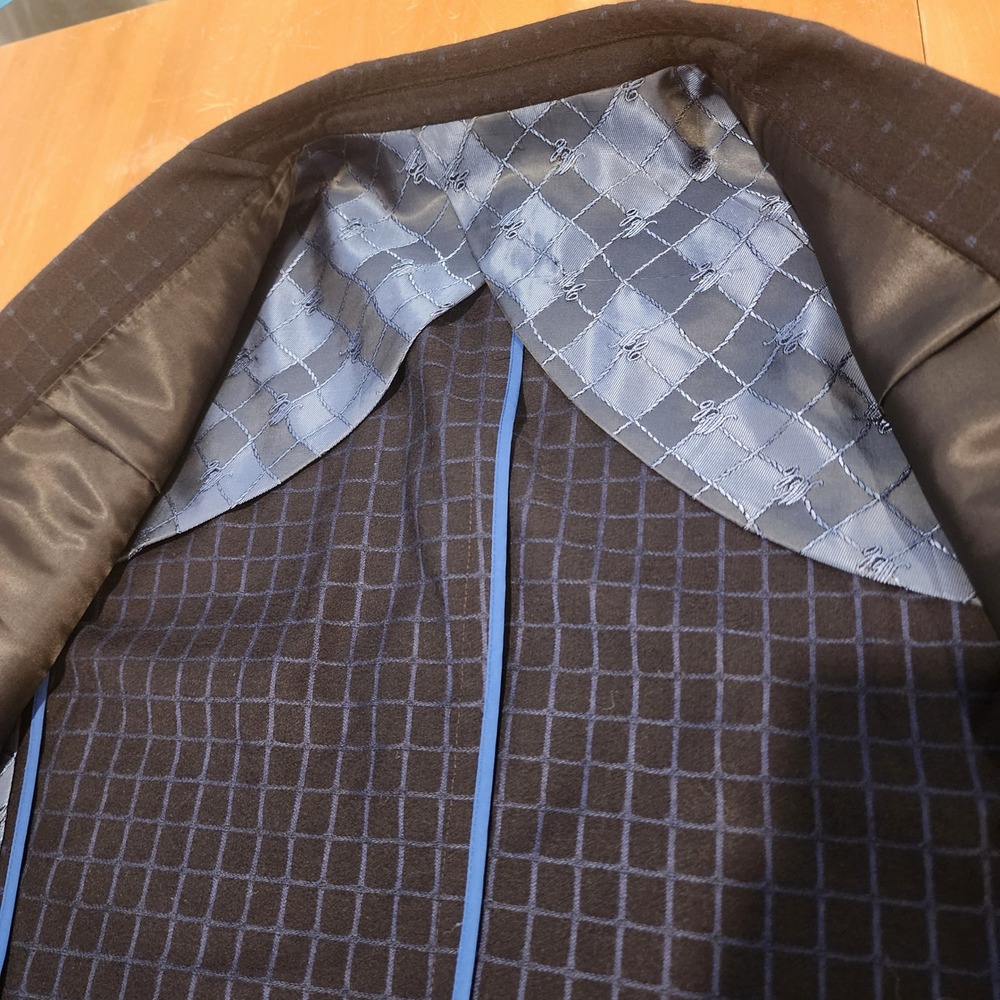 Menticano Zignone Wool Sport Coat Mens 42R Navy Blue Windowpane Blazer Casual - Picture 9 of 16